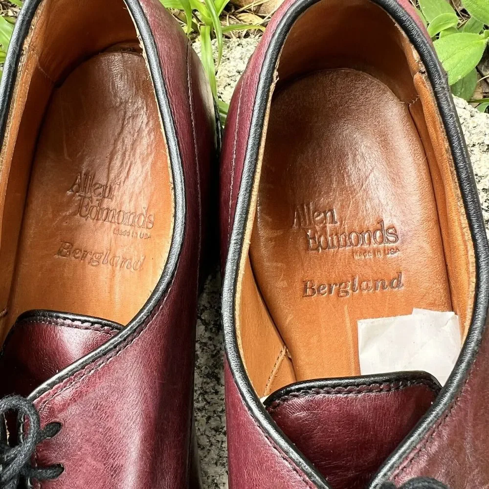 ALLEN EDMONDS BERGLAND Burgundy 8.5 D MENS CAPTOE RUBBER Vibram SOLE DRESS SHOES